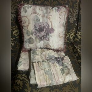 2 Vintage Croscill Chambord Cassis Curtain PANELS + Pillow Tan Purple Lined